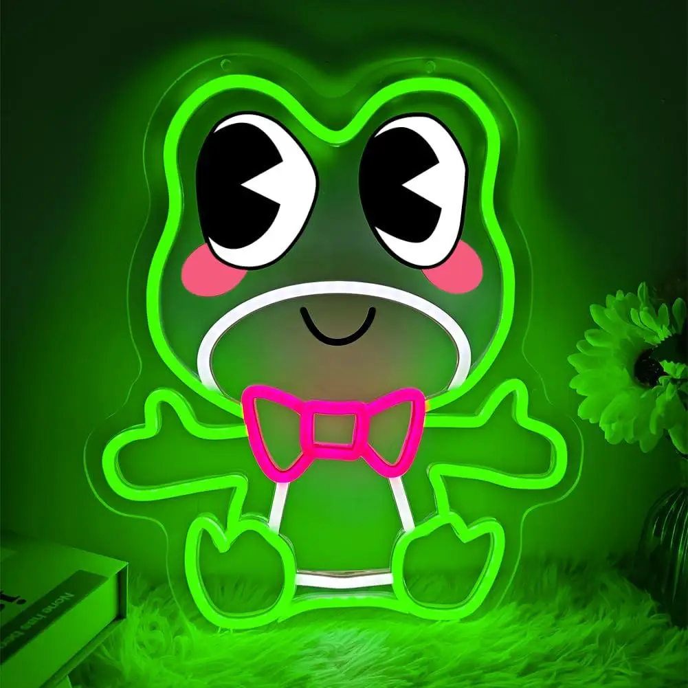 Cute Frog Neon Sign Usb Dimmable Led Wall Light Cartoon Character Neon Decor For Bedroom Game Room Studio Party Gift For Kids