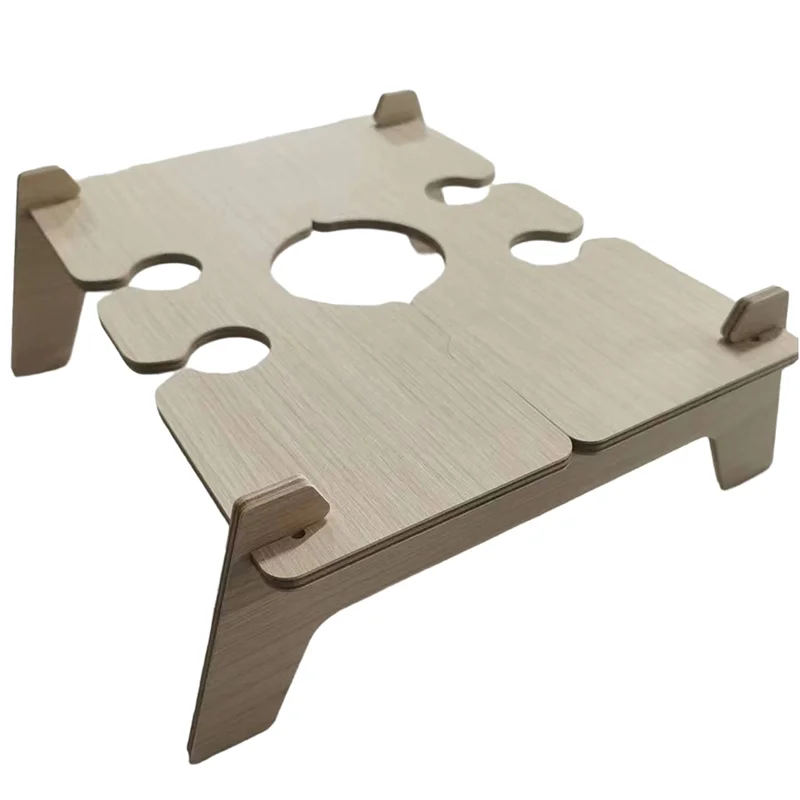 

Y74A-Wooden Folding Picnic Table With Glass Holder Round Foldable Desk Wine Glass Rack Table Snack Tray For Partys