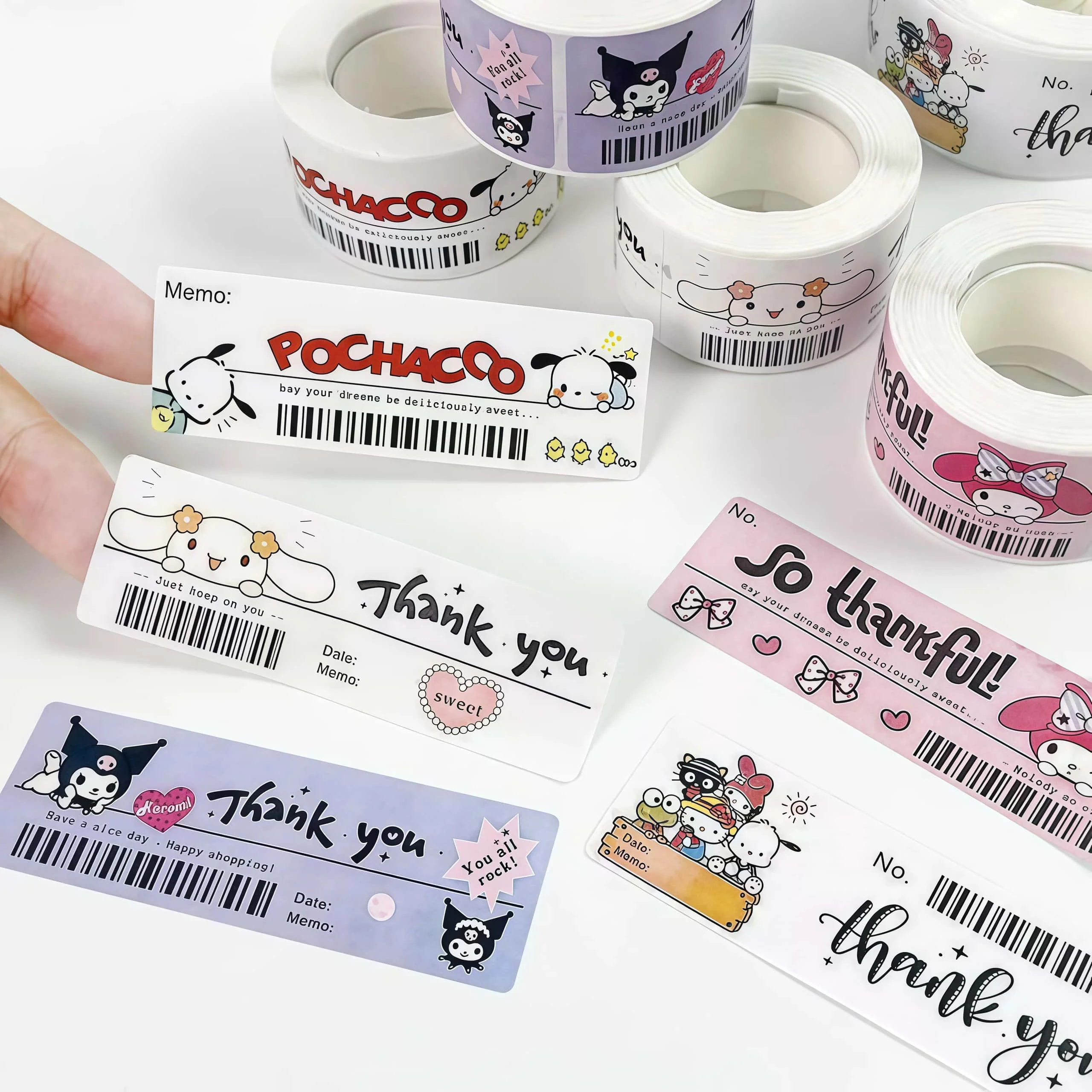 120 قطعة/لفة ملصقات كرتونية شكرًا لك، شارات Kawaii Hello Kitty Kuromi لتغليف الهدايا، مشغولات يدوية ذاتية الصنع |