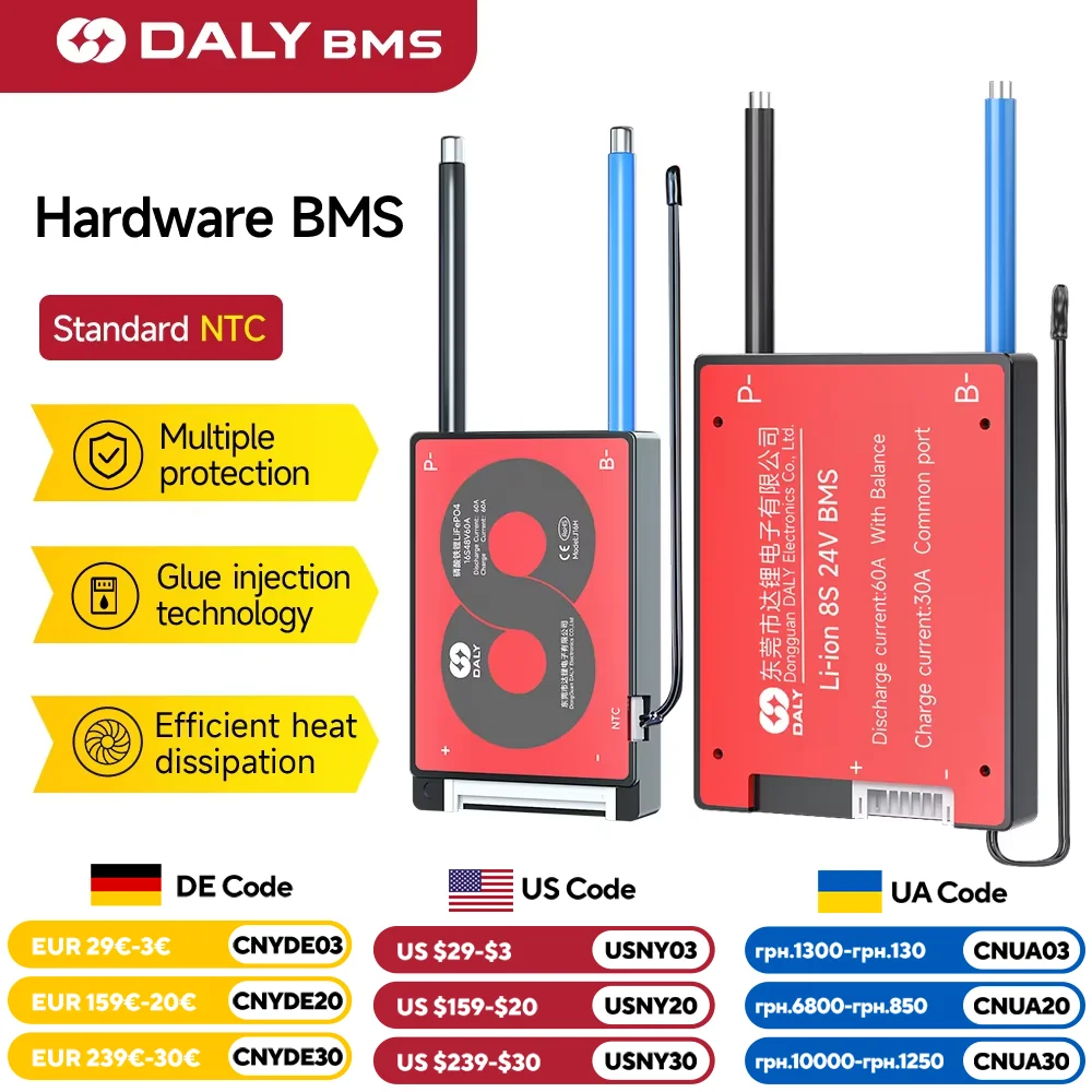 DALY BMS18650 NTC 10S 36V 13S 48V 20A 40A 60A Batería de iones de litio con equilibrio Protección de corte de baja temperatura y alta DalyBMS