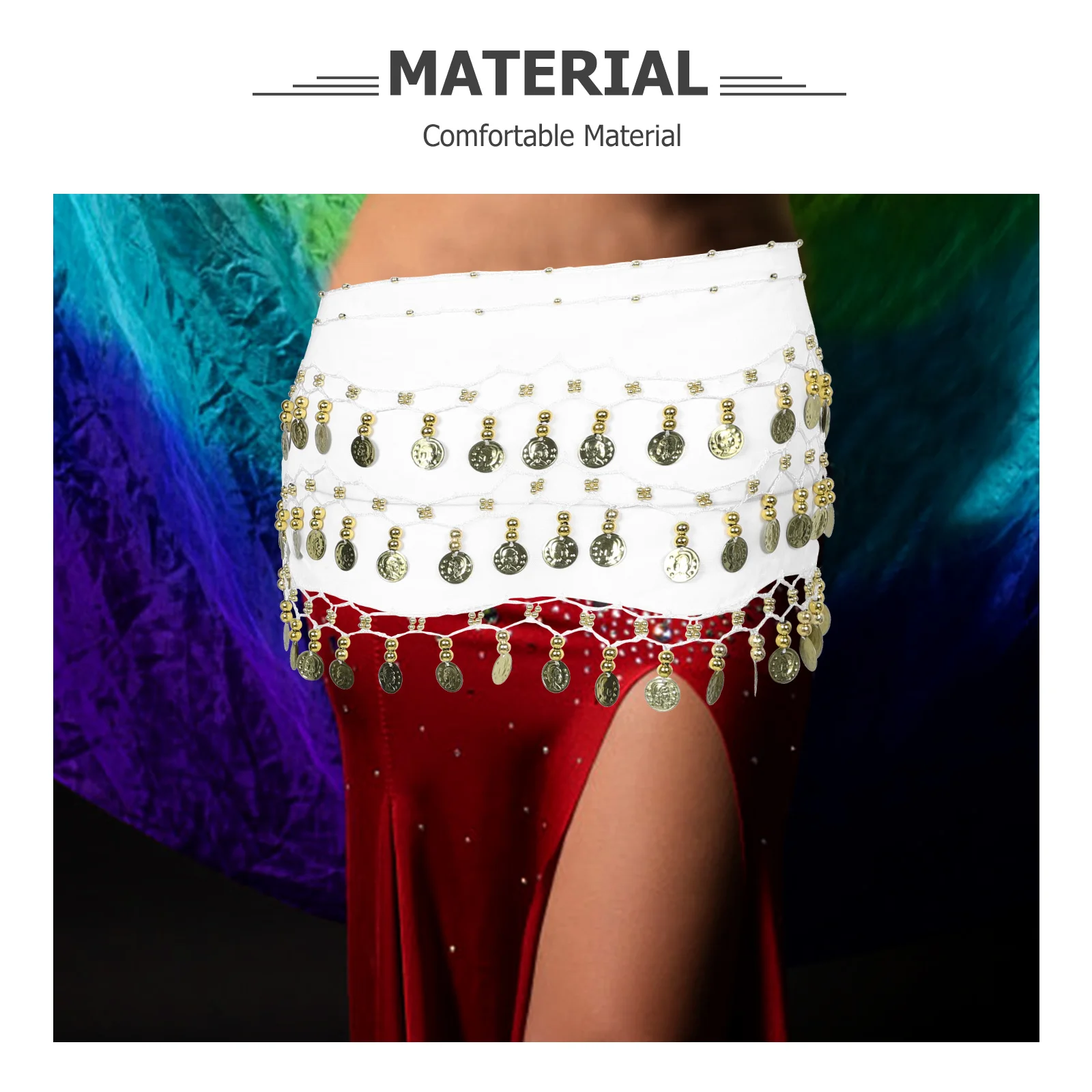 Chusta na biodra do tańca brzucha z 72 monetami, potrójna warstwa, damski łańcuszek na talię, wygodny, przyjazny dla skóry, akcesorium do występów.