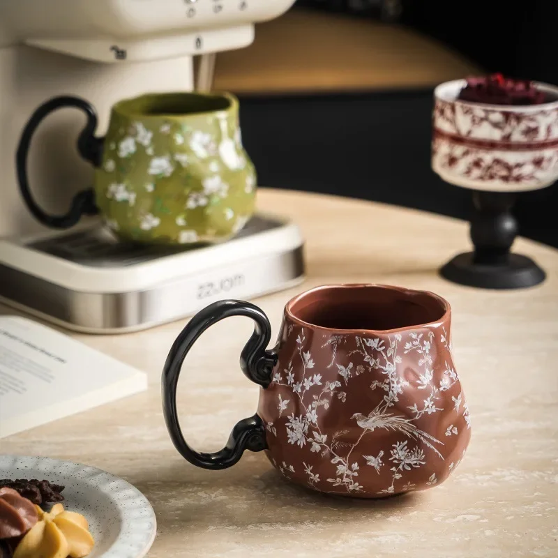 Vintage Pastoral Sakura Pattern Ceramic Mug Coffee Cups Home Kitchen Japanese Style Floral Tea Mugs Home Drinking Utensils Gifts