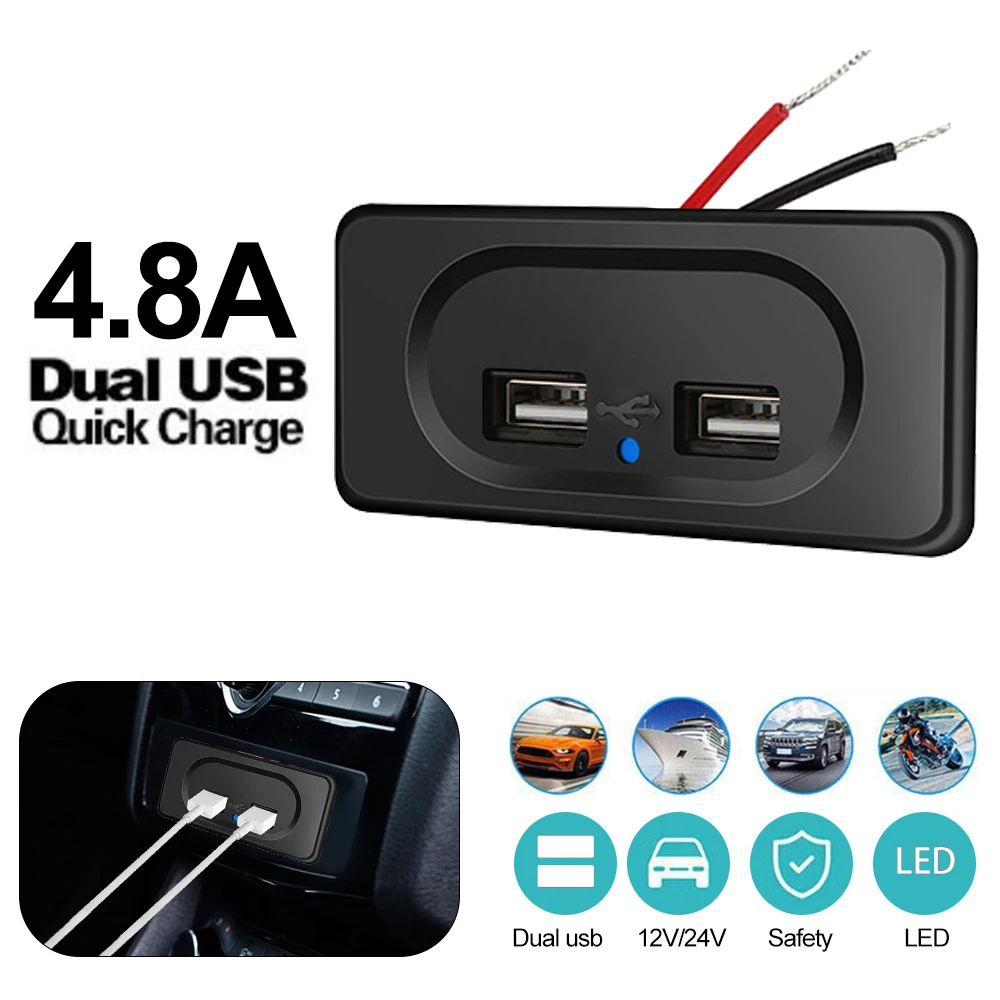 

Dual USB Car Charger Socket 12V/24V 3.1A 4.8A USB Charging Outlet Power Adapter for Motorcycle Camper Truck ATV Boat Car RV