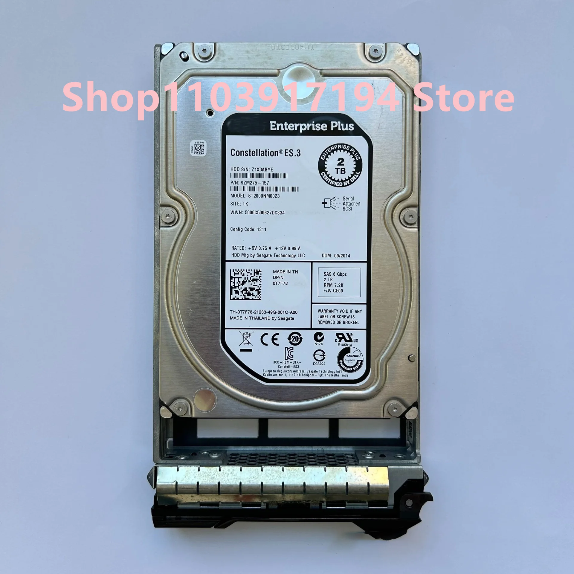 

FOR DELL 0T7F78 ST2000NM0023 2T 2TB SAS 7.2K Storage hard disk