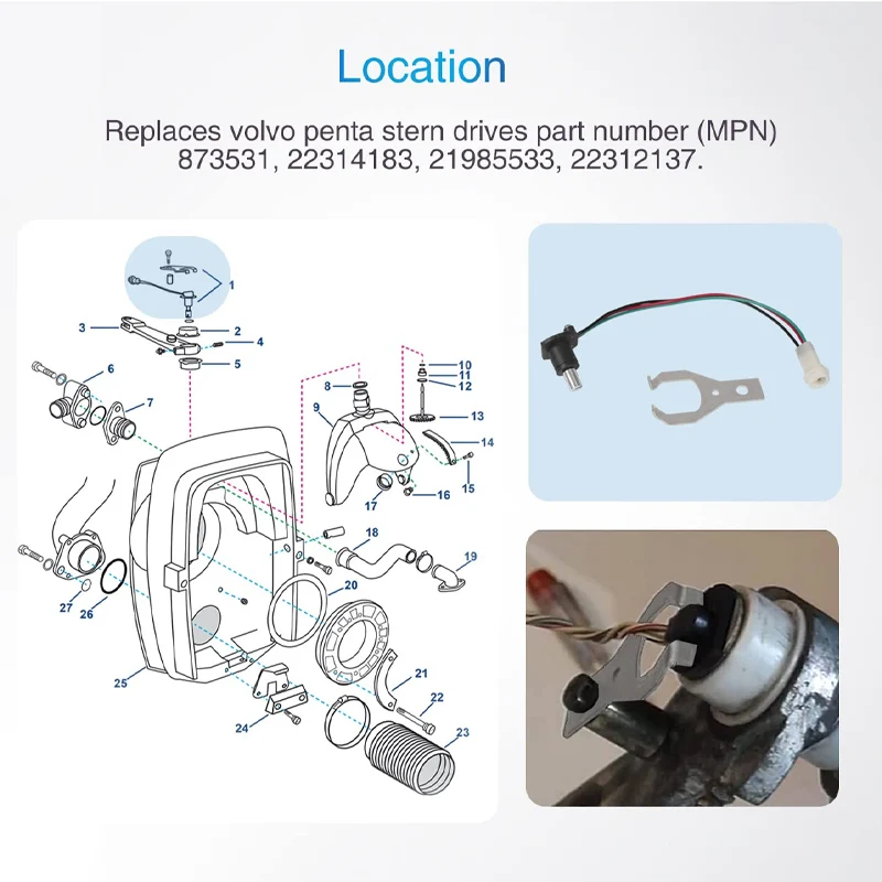 Potentiometer Trim and Tilt Sender Sensor Kit Fit for Volvo Penta 290 SternDrives AD/DP/SX/EF/by/LK/KAD/TAMD Replaces 22314183