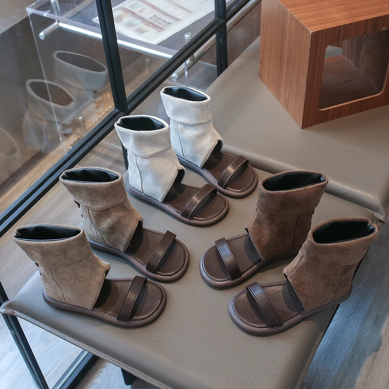 Little Girls Ankle Boots Sandals 2026 New Summer Kids High-top Beach Shoes Non-slip Simple Retro Style Party Wedding Dress Up