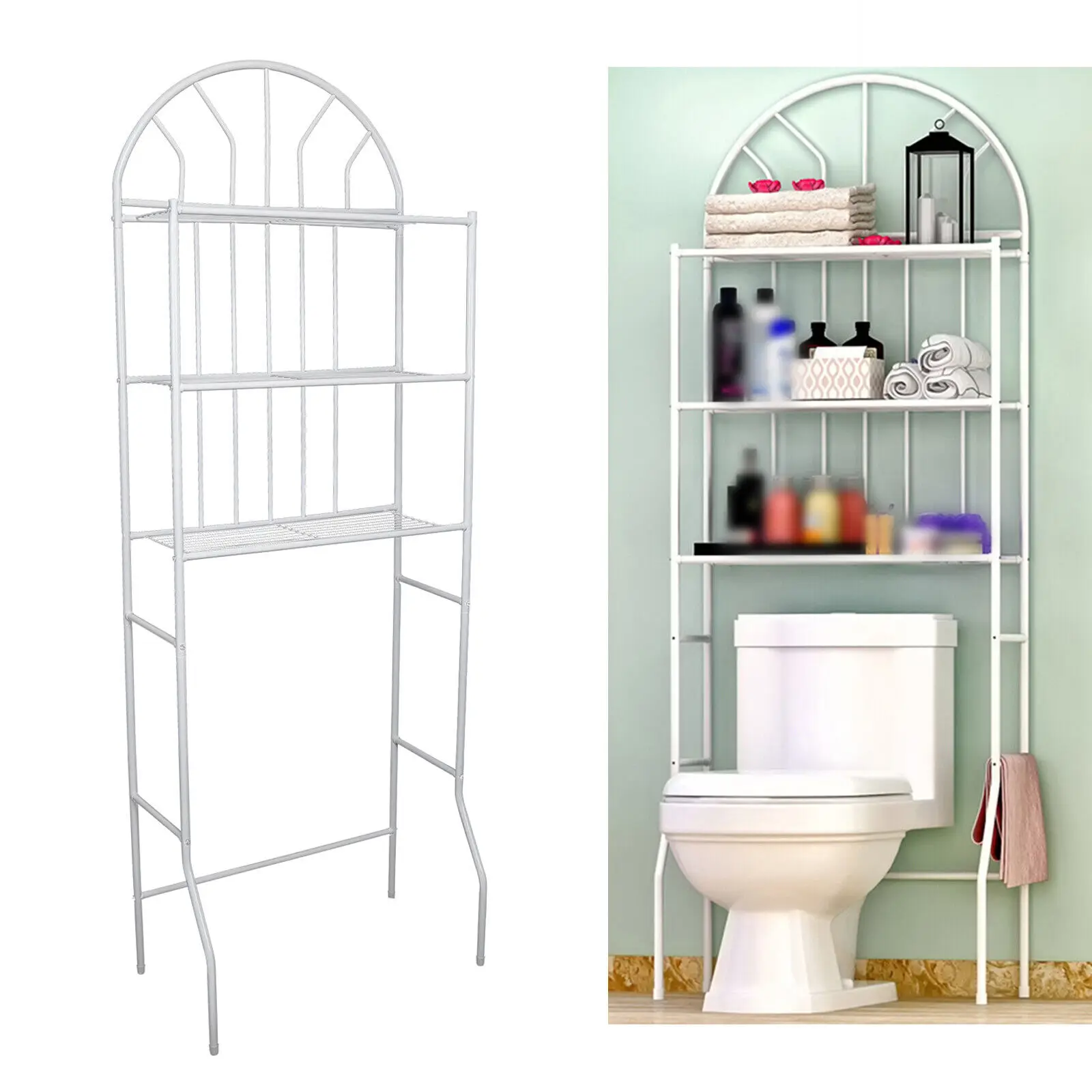 White 3-Layer Bathroom Shelf Toilet Rack Metal Toilet Organizer Freestanding Rack Towel Storage