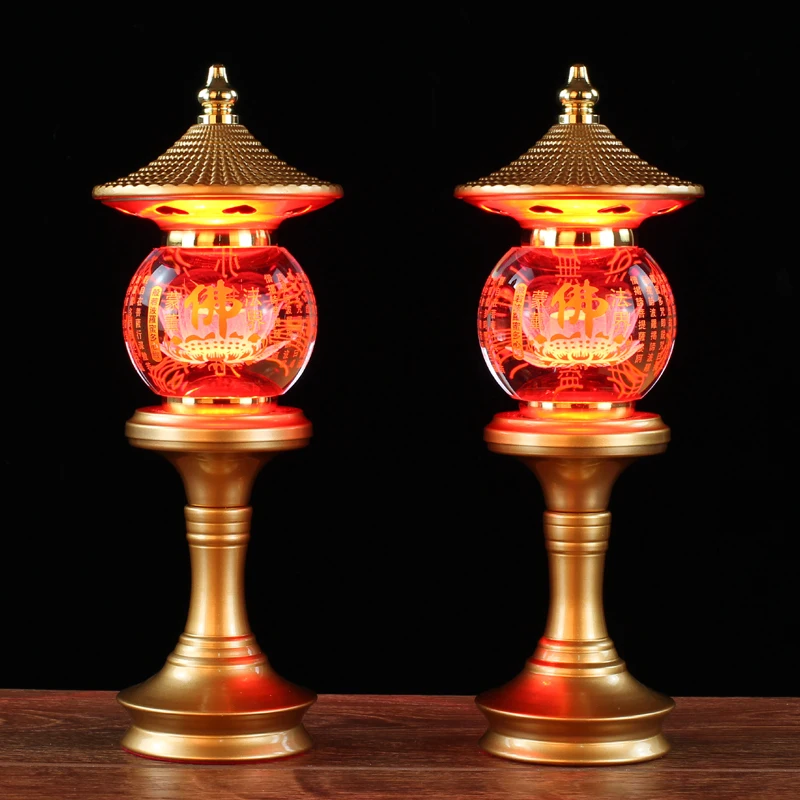 Buddha Crystal Led Lotus Lamp, Buddhist Supplies, Colorful Buddha Front Lamp, Eternal Flame, Plug-in Pair Decor Light