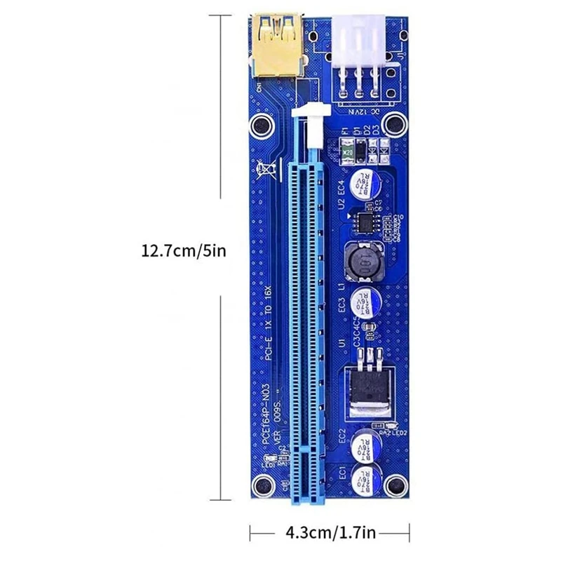 Aprimorado Cartão Riser alimentado, cabo adaptador VER009S azul, PCI-E 1X a 16X, 3pcs