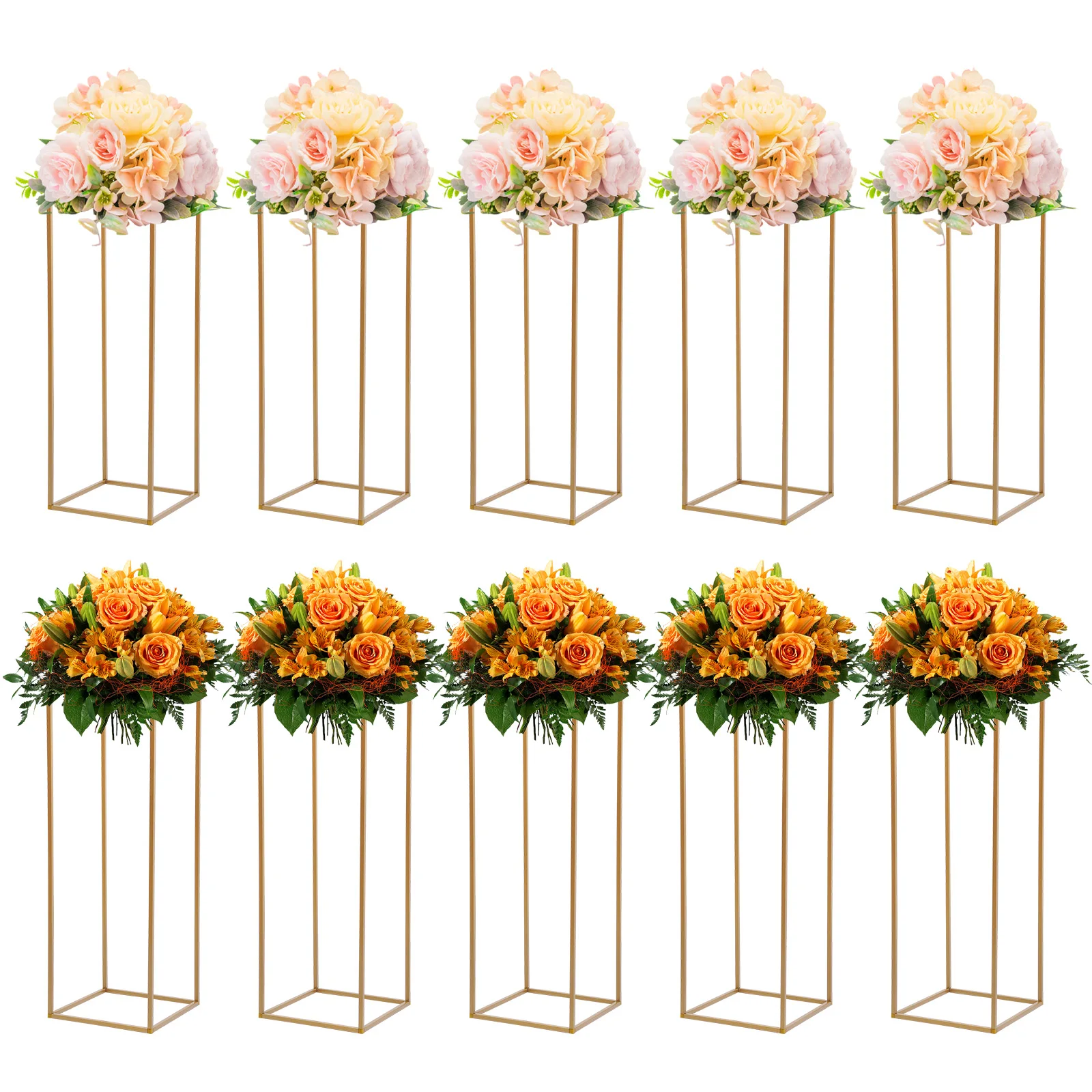 10Pcs Metal Flower Stand Set, Rectangle Wedding Centerpiece Display Stand Tall Cylinder Vase Holder for Party Banquet Decoration