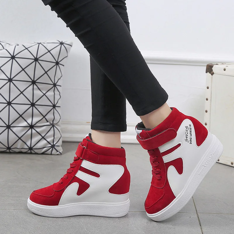 Women\'s Sports Shoes Spring Autumn 2024 Casual Wedges Black Basket Femme High Top Vulcanize Platform Sneakers Elevation Inside