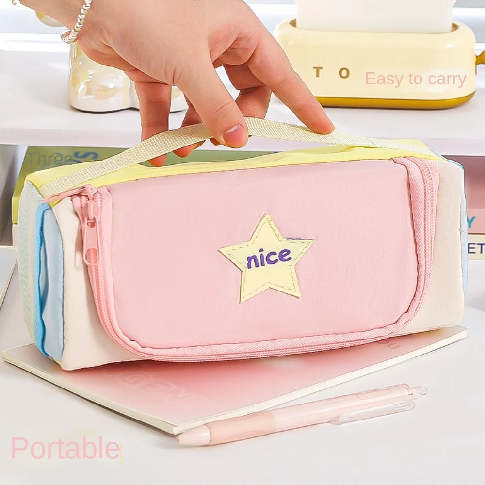 

Square Korean Star Pencil Bag Multiple Pockets Layers Desktop Storage Large Capacity Pencil Bag Korean Ins Style Candy Color