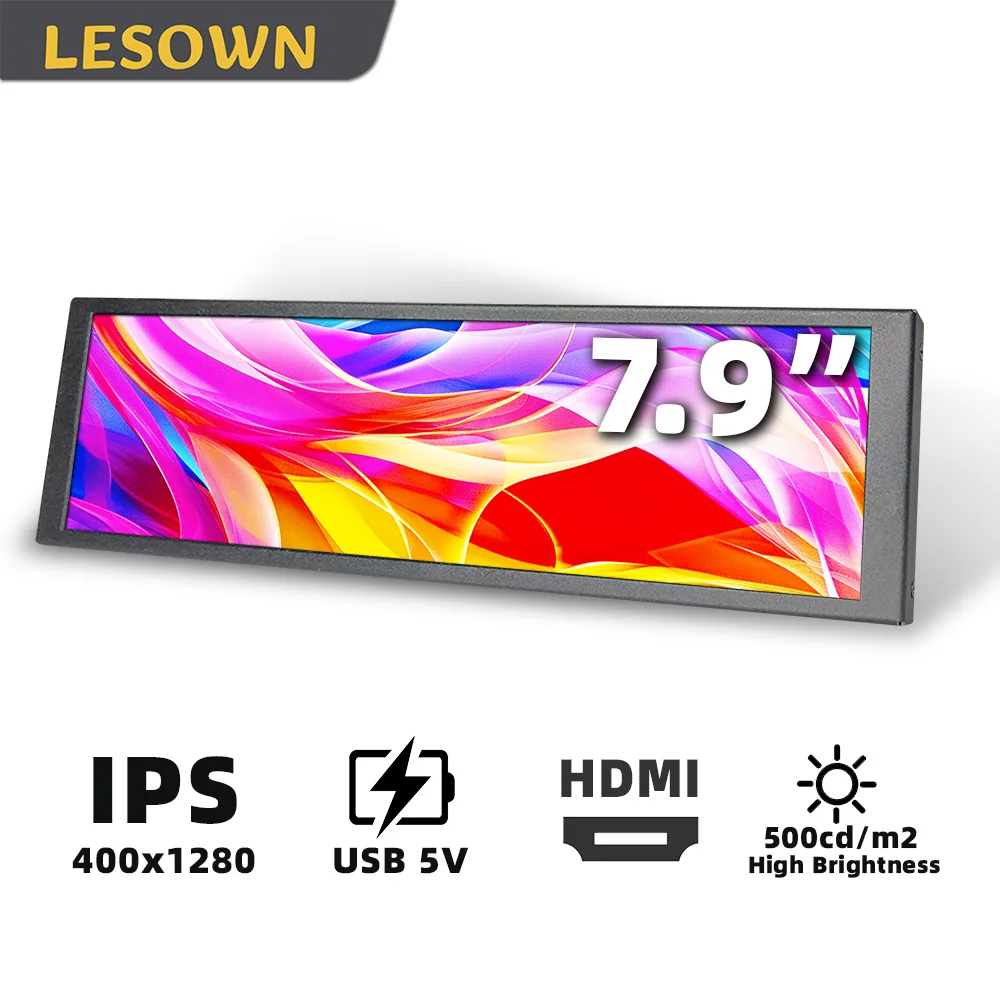 

LESOWN 7.9 Inch Compact Extended Bar Display 400x1280 IPS LCD Horizontal Monitor for Laptop PC Gaming Portable & Lightweight