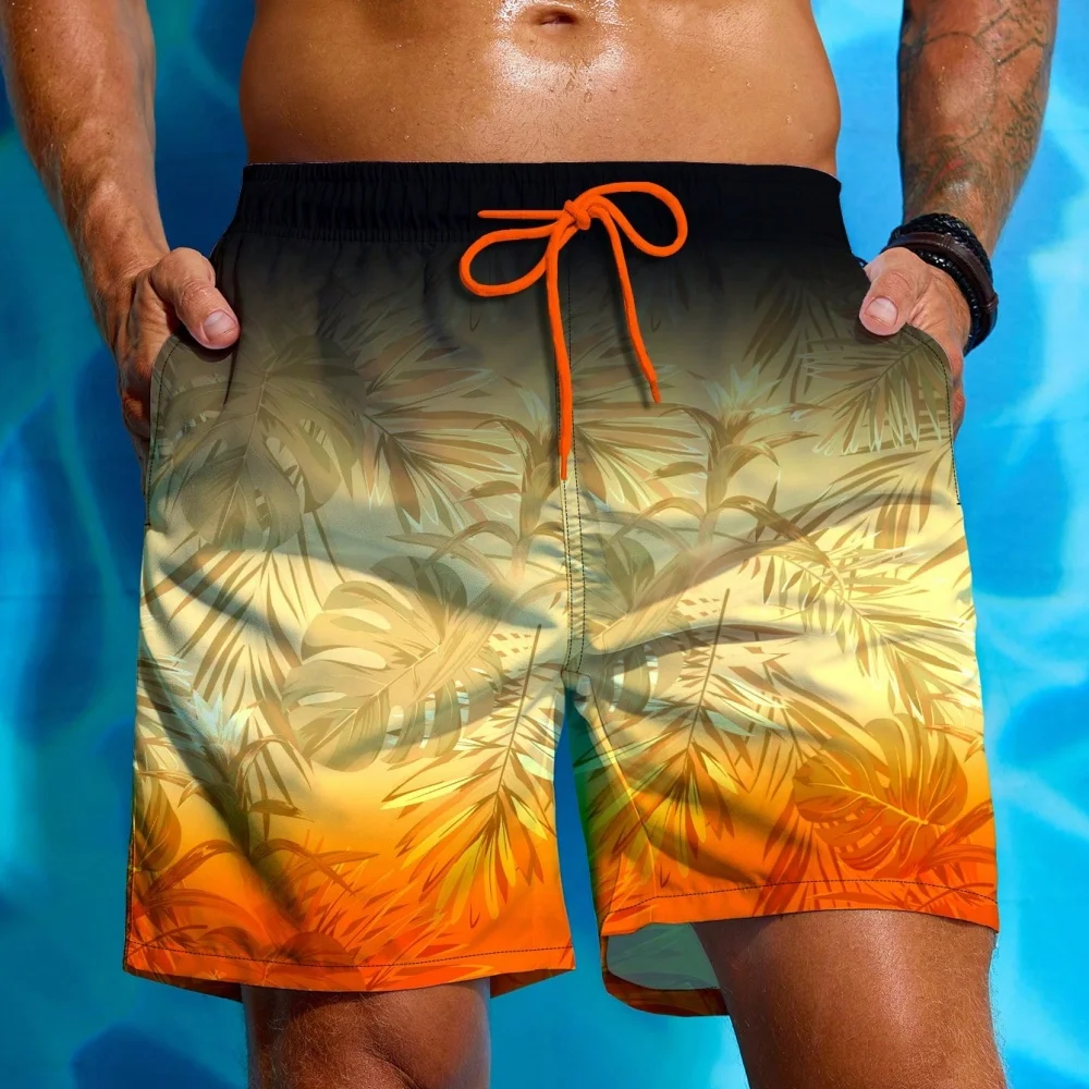 

Summer Men's Swimwear Board Shorts Palm Tree 3d Print Drawstring Swim Short Beach Trunks Men Swimsuit Sports Pants Brief Boy