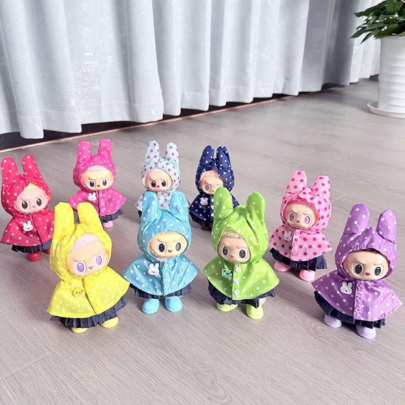 Vêtements de poupée pour Labubu 17cm, 1 pièce, tenue de monstre, imperméable couleur bonbon avec points colorés, mignon, bricolage, cadeau de noël pour enfants