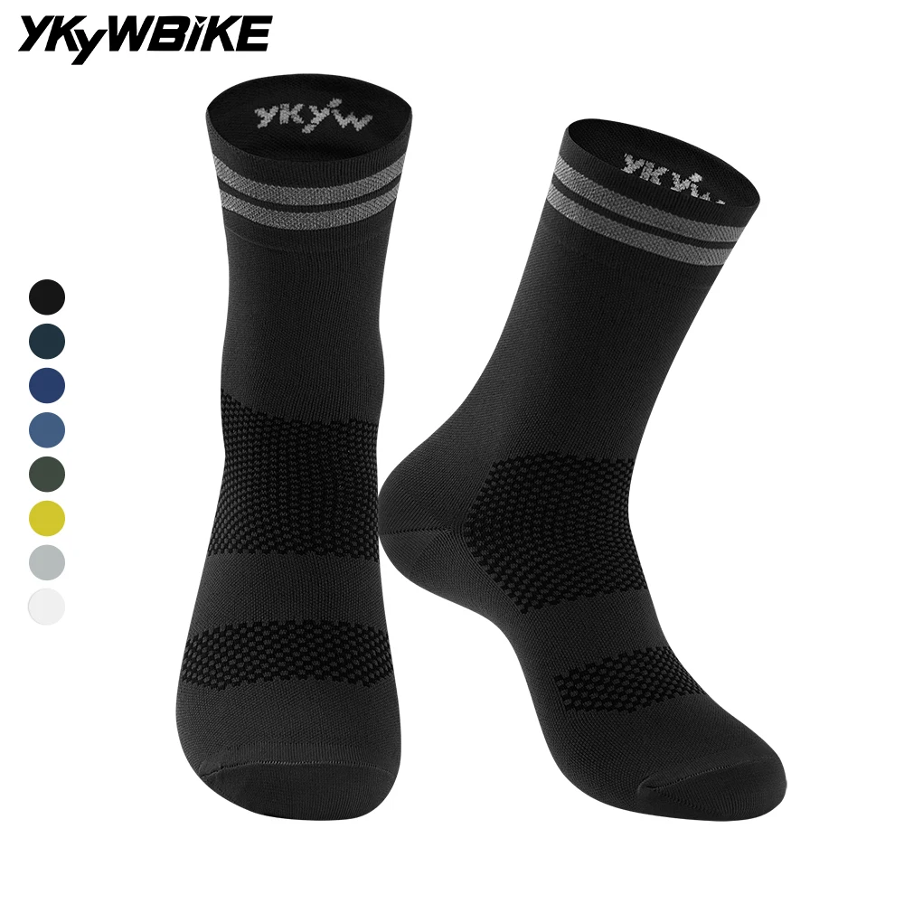 YKYWBIKE Outdoorowe skarpetki rowerowe unisex oddychające skarpetki na rower szosowy sportowe skarpetki uciskowe odblaskowe wyścigi skarpetki rowerowe do biegania