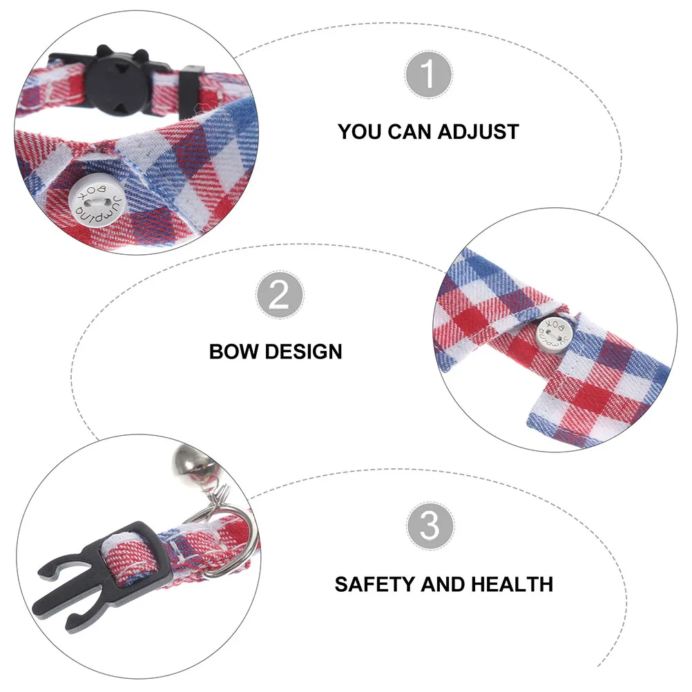 

2pcs Adjustable Cat Collar Plaid Design Pet Neckwear Bell Decorative Kitten Wear Resistant Durable Safety Buckle Collars For