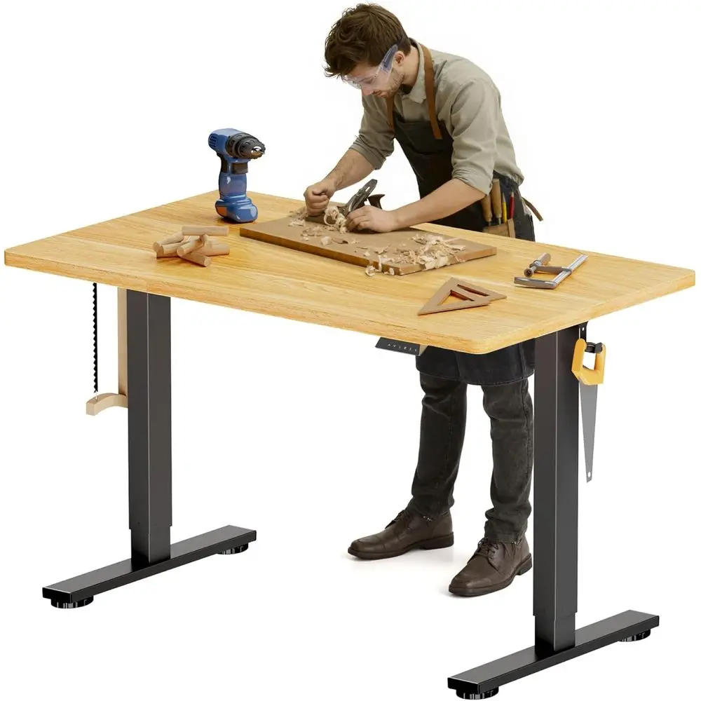 Electric Adjustable Workbench, 48x30 Inches Ergonomic Worktable for Garage, Workshop, Office and Home, Spacious Desktop for Wood