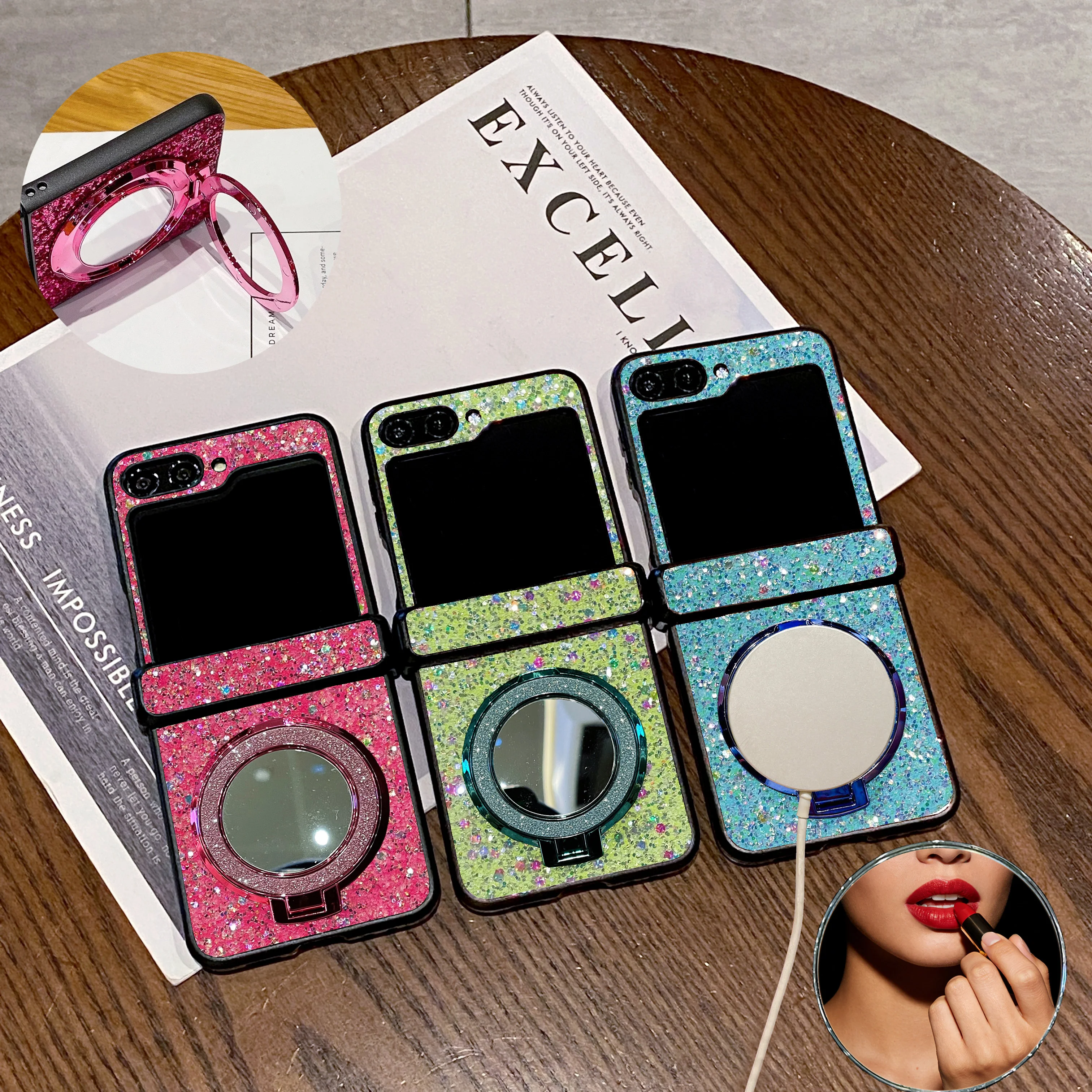 Coque de téléphone magnétique brillante effet miroir pour Samsung Galaxy Z Flip 8 7 6 5 4 3 Flip7 FE, style coréen luxueux et tendance
