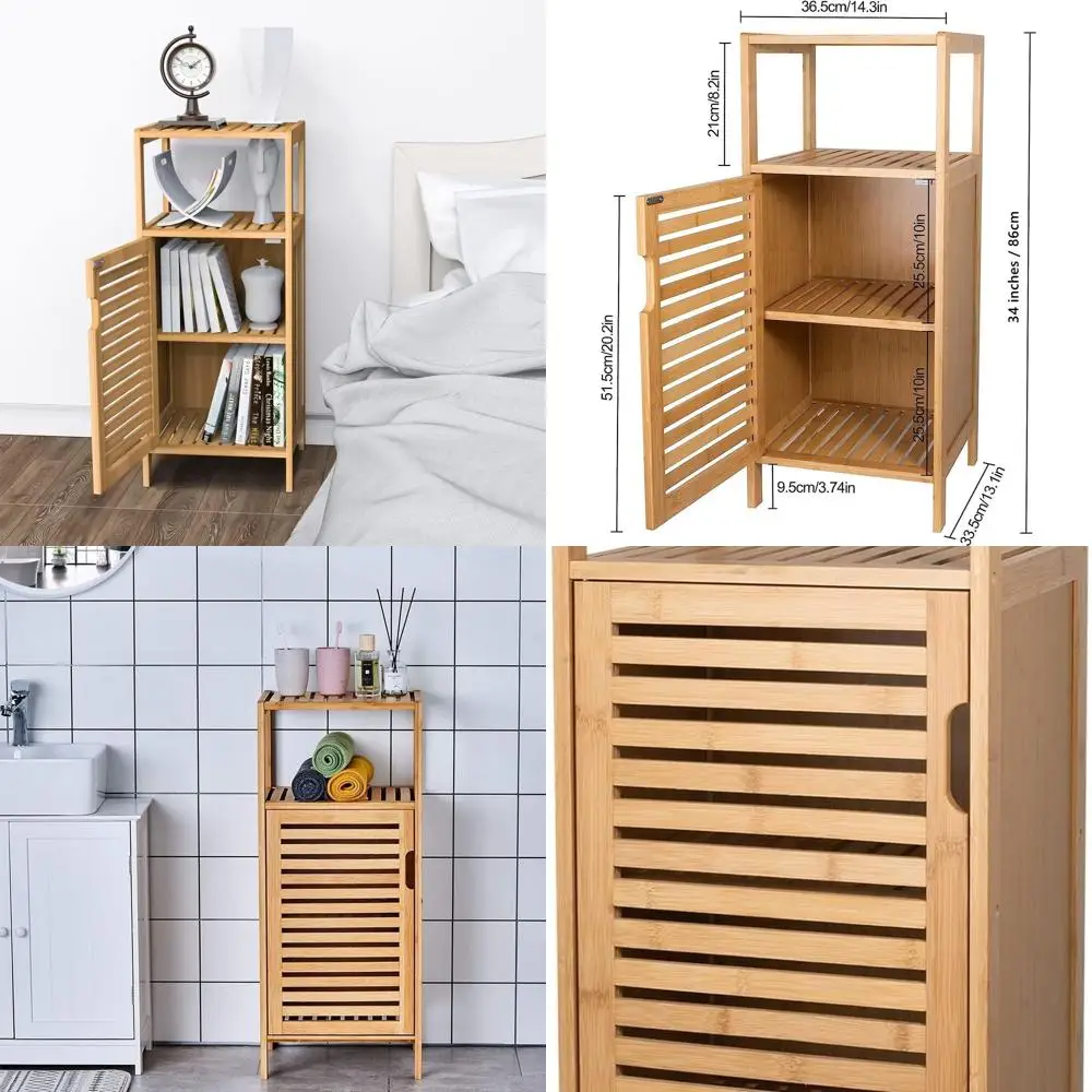 

Stylish Bamboo Storage Cabinet, Door & Shelf, Ideal for Bathroom, Living Room, and More