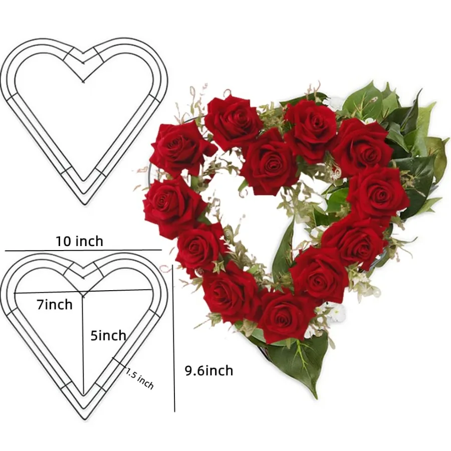 3pcs Heart Metal Wire Wreath Frame Form Hanger with Green Flexible Paddle Wire for Crafts, Christmas Wreaths Tree, Garland, Val view 3