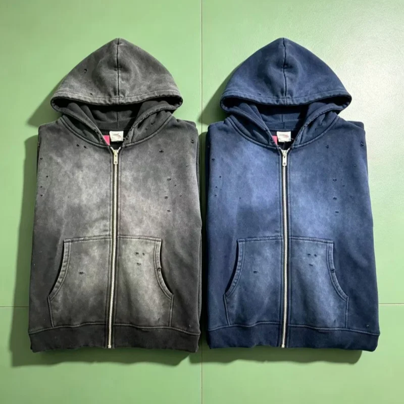 Men's Women's 26SS Trendy Streetwear Solid Color Gradient Winter Retro Zipper Top Quality Purple Black SAINT Hoodie Jacket