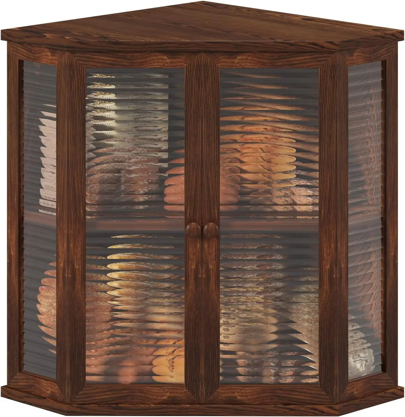 

Large Corner Bread Box with Glass Door, Vintage Farmhouse Style for Kitchen Countertop