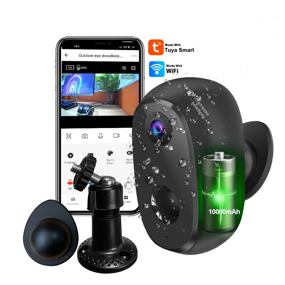 Tuya Smart Battery Camera with Magnet Bracket and 10000mAh USB Charging Rechargeable Battery Home Security IP Cameras