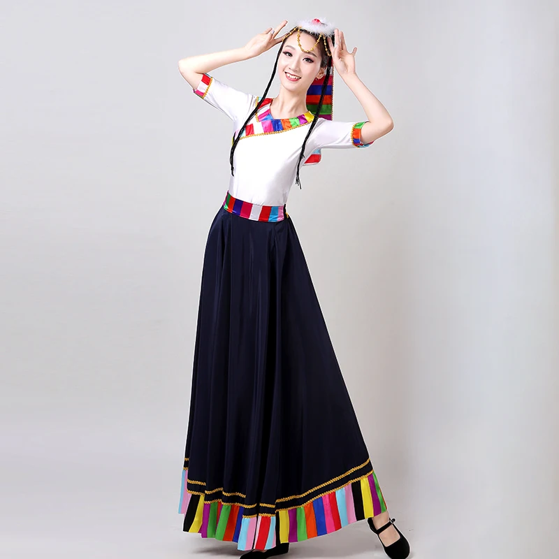 Chinese Traditional Costume Stage Dance Wear Folk Costumes Performance Festival Tibetan Outfit Long Skirts Women Dancing Skirts