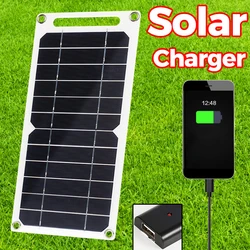 20W Solar Panel USB 5V Solar Cell Outdoor Hike Battery Charger System Solar Panel Kit Complete for Mobile Phone Power Bank Watch