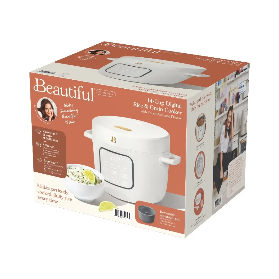 Beautiful 14-Cup Cooked 6-Cup Uncooked Electric Rice and Grain Cooker EverGood Ceramic Nonstick Coating White Icing by Drew