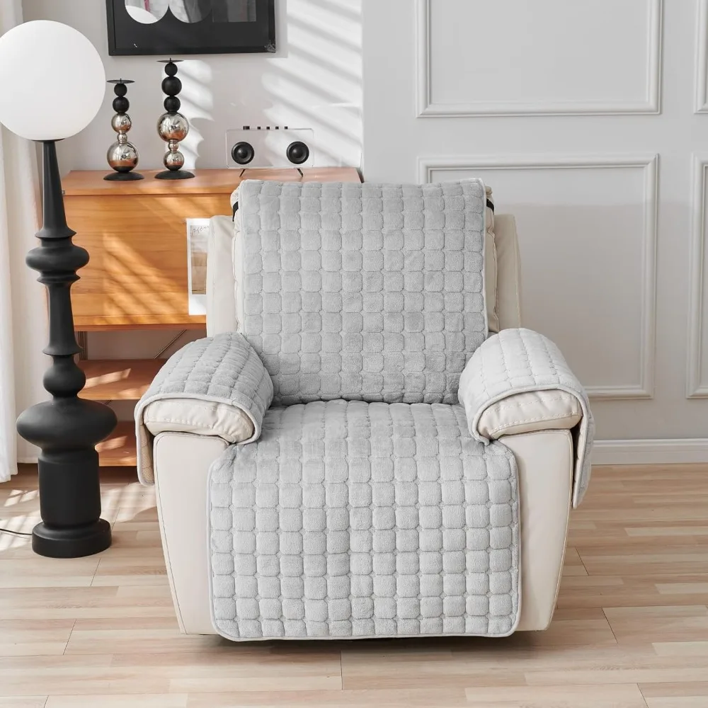 

Elastic Band 1 Seat Recliner Sofa Cover Wear Resistant Non-Slip Single-seat Slipcover Warm with Armrests Pockets Chair Cover