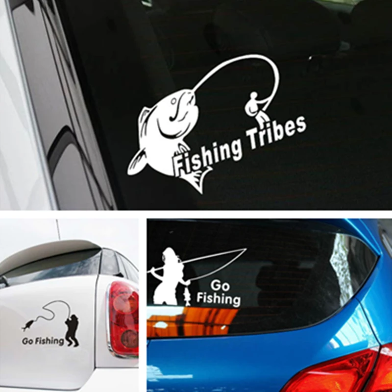 Car Styling Stickers Cool Girl Boy Go Fishing Vinyl Decals for Auto Motorcycle Windscreen Tail Exterior Decorative Films