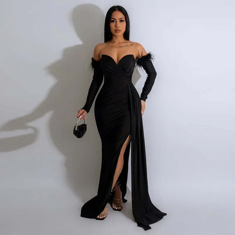 Vestido Maxi Bodycon Longo Feminino com Manga, Vestidos de Noite, Aniversário, Casamento, Natal, Formatura, Festa, Noite, Elegante