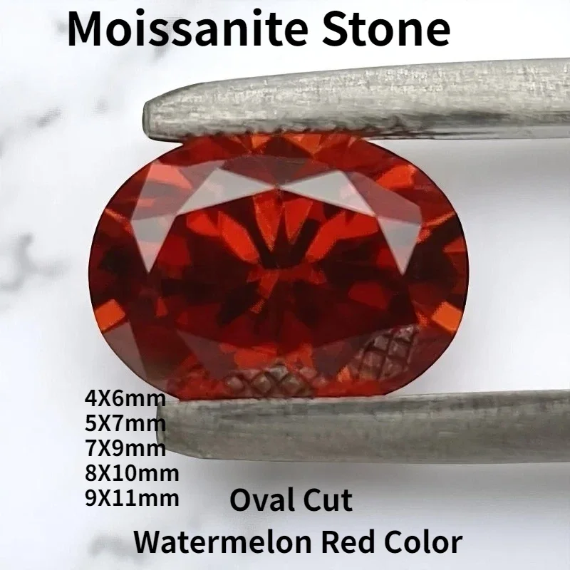 

L-Watermelon Red Color Moissanite Stone Oval Cut Lab Created Synthetic Gemstone Passed Diamond Tester Comes With Certificate