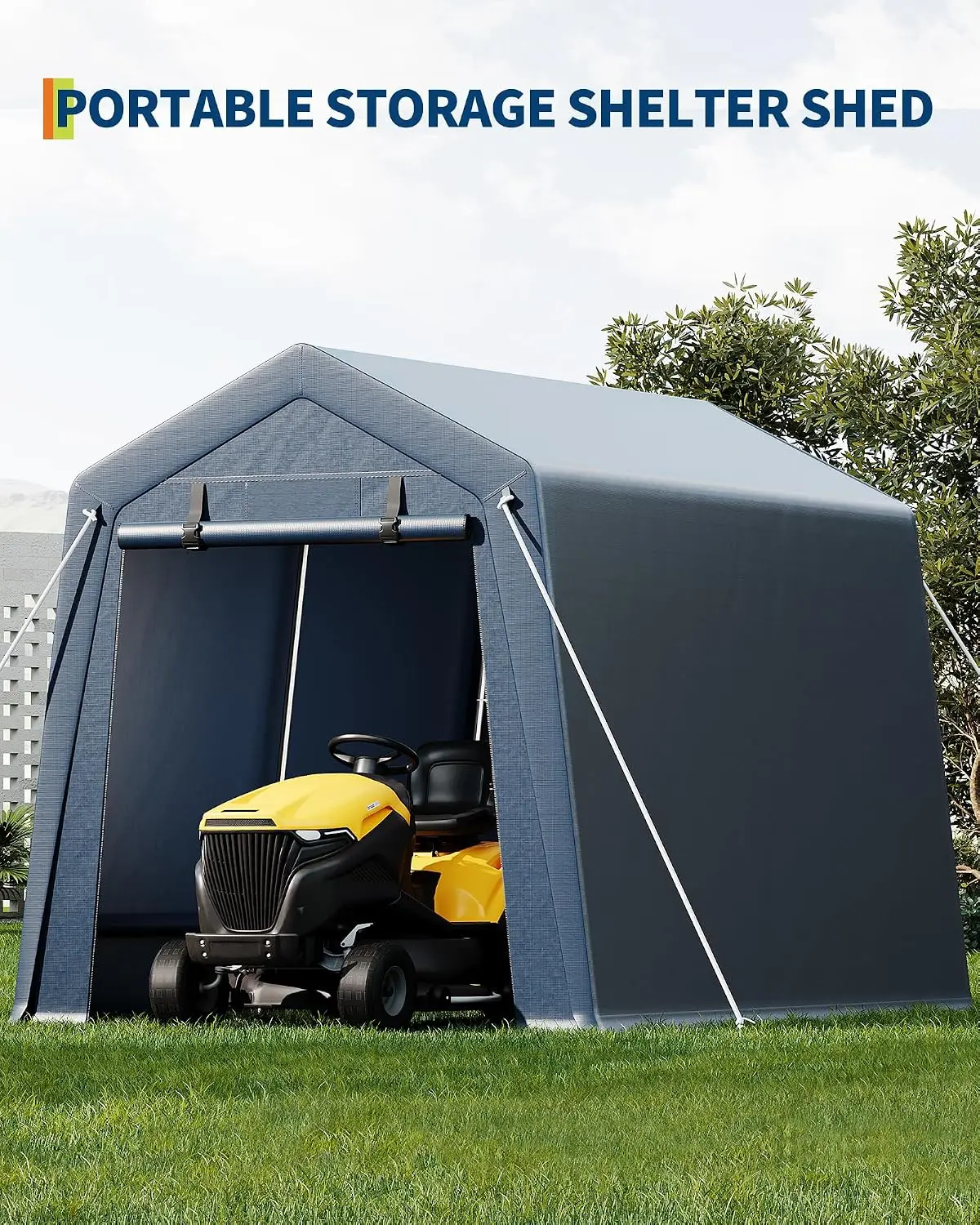 7x12 FT Outdoor Portable Storage Shelter Heavy Duty Waterproof Tarp Motorcycle Garage Roll-up Zipper Door Bike Tool, Customized
