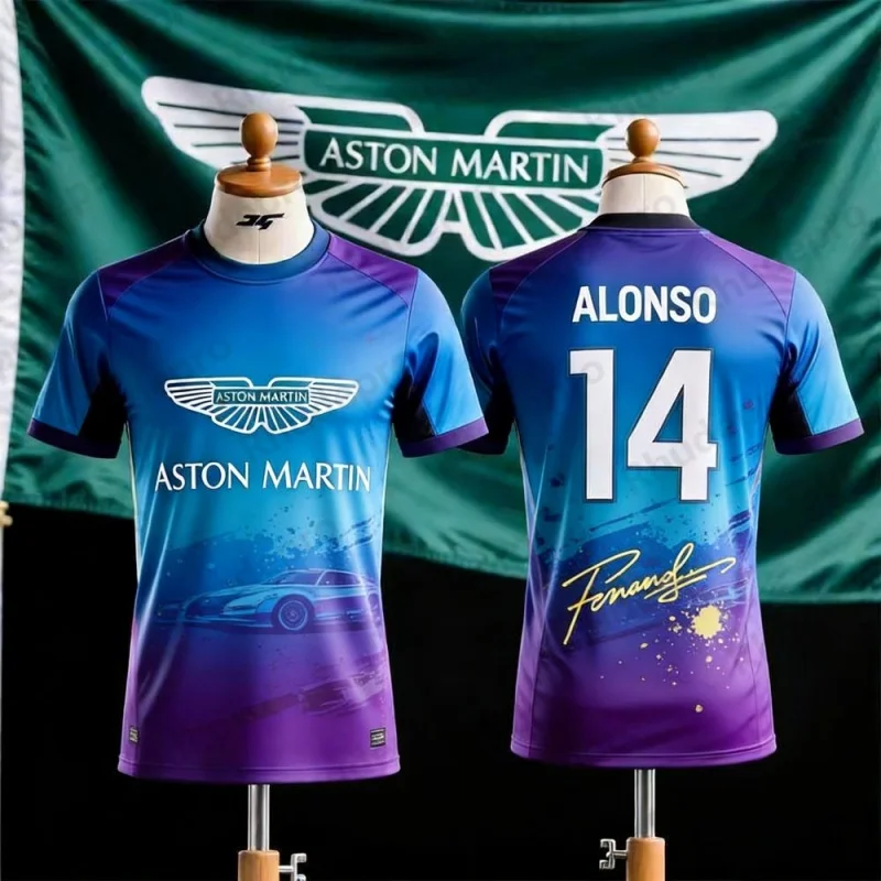 

Футболка Aston Martin 2026 с номером Фернандо Алонсо. Футболка 14 T Spanish Racers Team Racing Suit, быстросохнущая, винтажная
