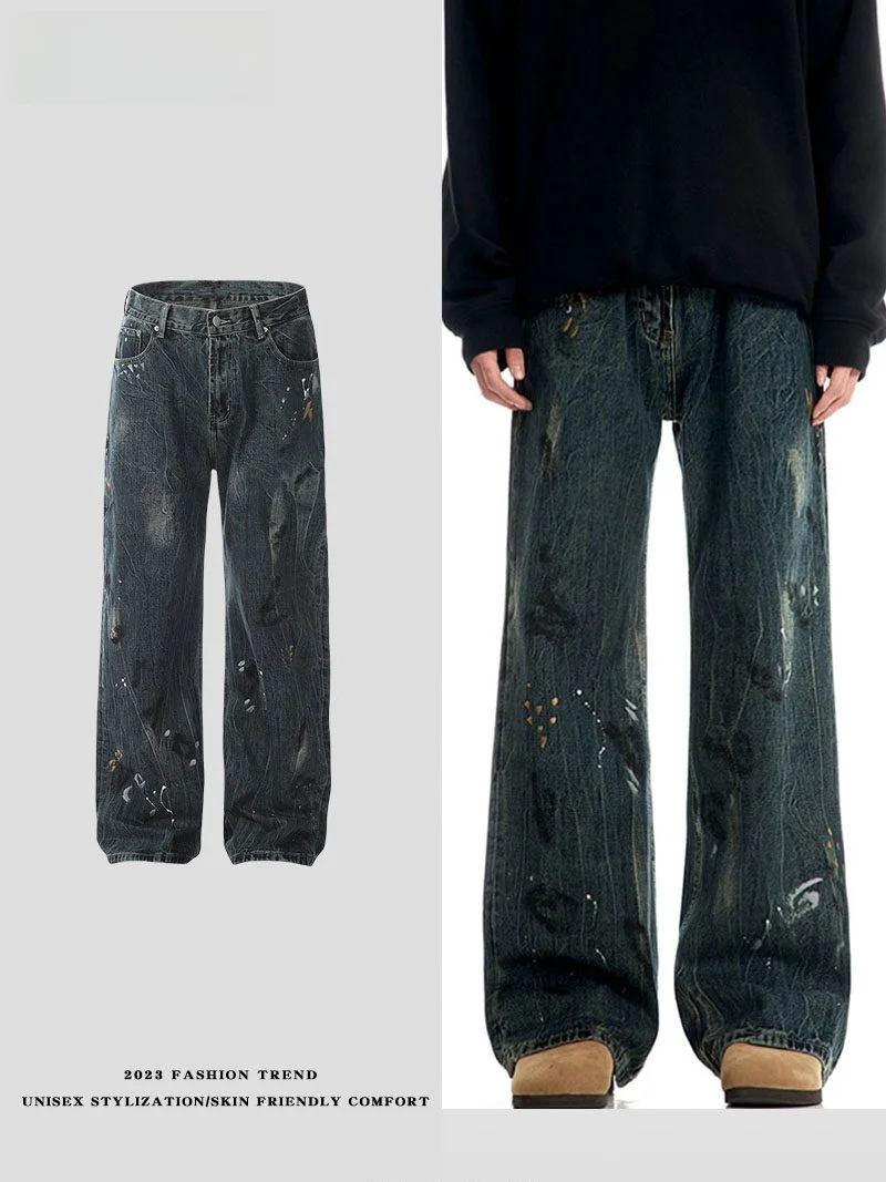 

Ретро джинсы в американском стиле с прямыми штанинами, мужские свободные широкие брюки, женские классические синие джинсовые повседневные брюки, молодежный стиль