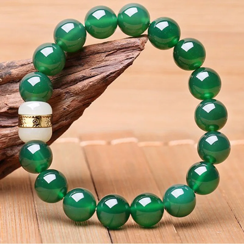 

Natural Green Agate Round Beads, Gold Inlaid Jade, LULUTONG Single Loop Bracelet, Men's and Women's Popular Simple Bracelet