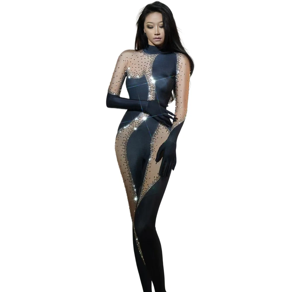 

Sparkly Rhinestones Jumpsuit for Women Sexy Singer Dancer Performance Show Dance Costume Stage Wear Birthday Outfit
