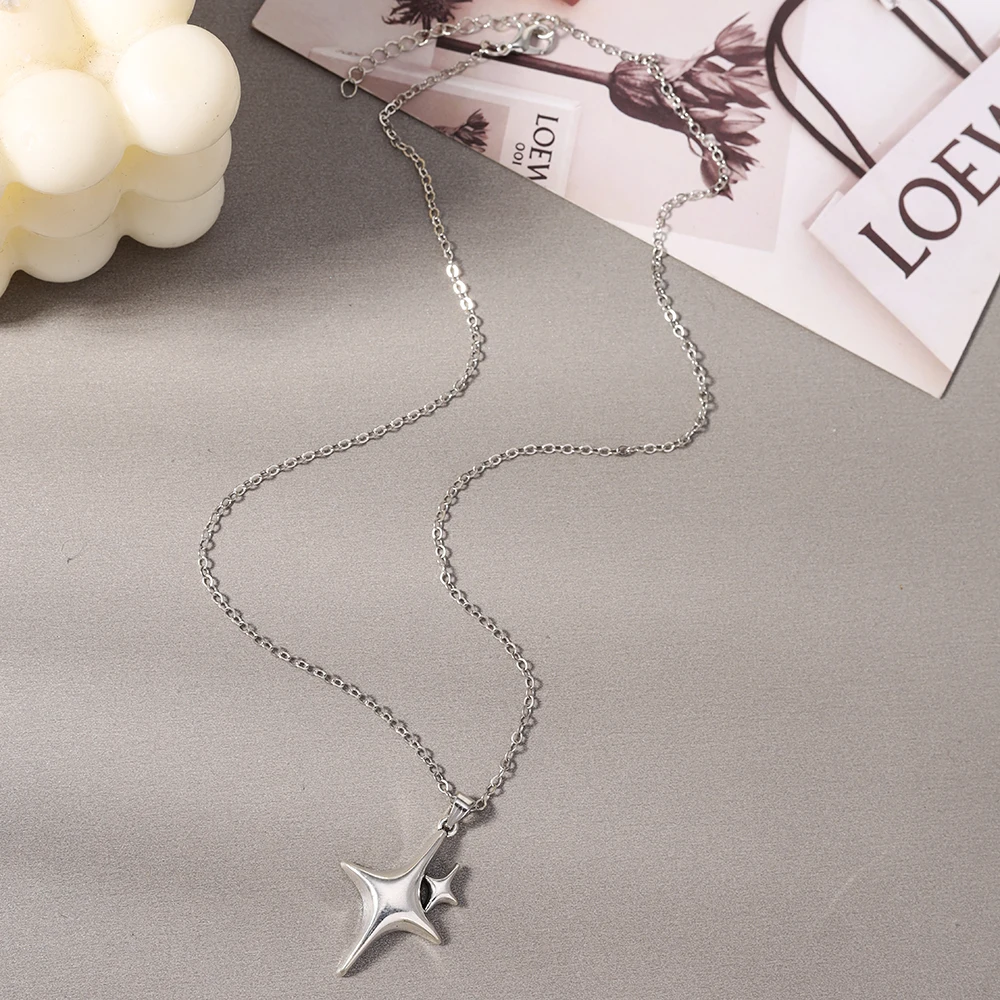 Aihua Neue Koreanische Mode Mond-Polaris-Stern-Anhänger Halskette für Damen und Herren Schwarze Seilkette Choker Y2k Party Schmuck Geschenke – Detail 3
