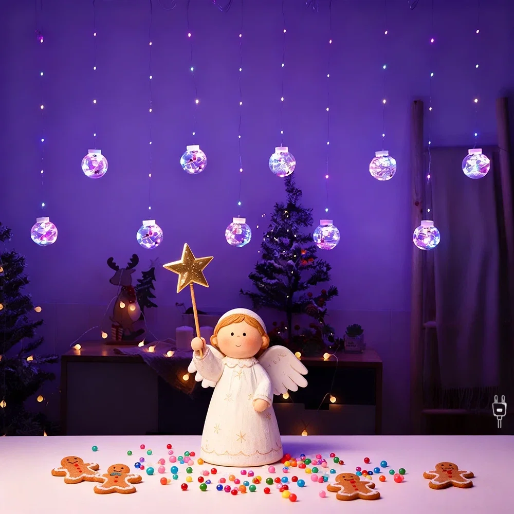1pc Christmas Snowman Style Light String Color/Warm White Color US/European Standard Plug in Wishing Ball Curtain Light