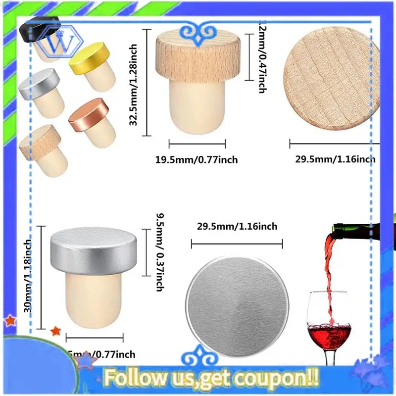 

A55P-90PCS Wine Bottle Cork Stopper T Shaped Wine Stopper Tasting Cork Replacement Reusable Cork Glass Beer Bottle Sealing