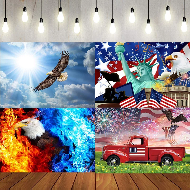 

America Strong Eagle Flying Photography Backdrop Sunlight Blue Sky Background Party Banner Decoration Happy Birthday Party