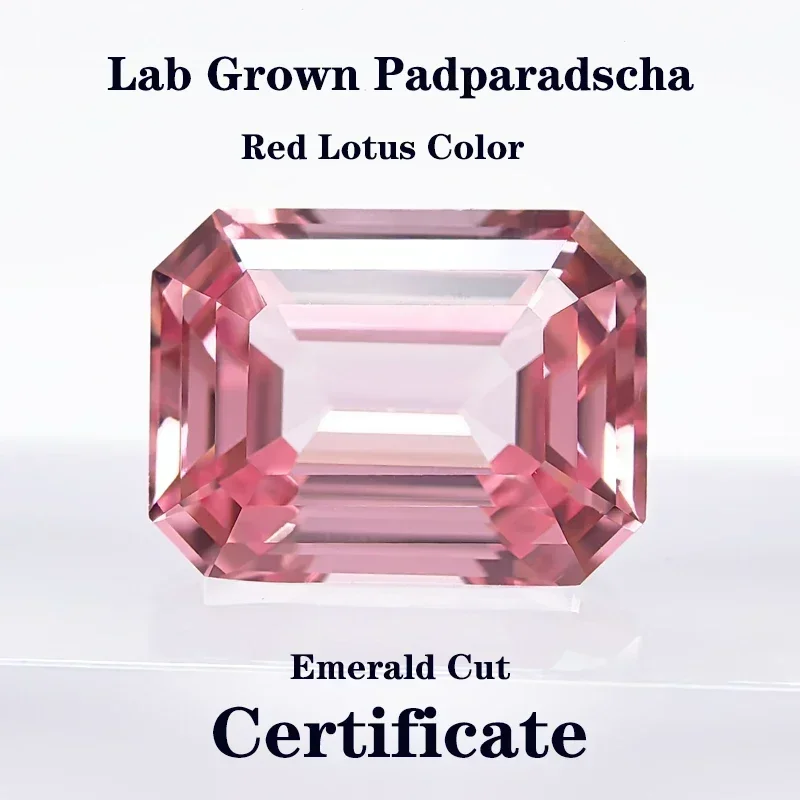 

L-Lab Grown Padparadscha Red Lotus Color Emerald Cut Charms Gemstone DIY Ring Necklace Earrings Main Materials Certificate