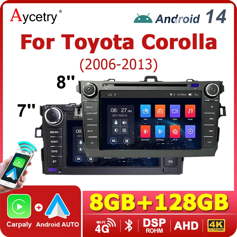 CarPlay Android 14 7'' 2 DIN Car Radio For Toyota Corolla Altis E120 BYD F3 2008-2020 Android AUTO Stereo 4G Multimedia player