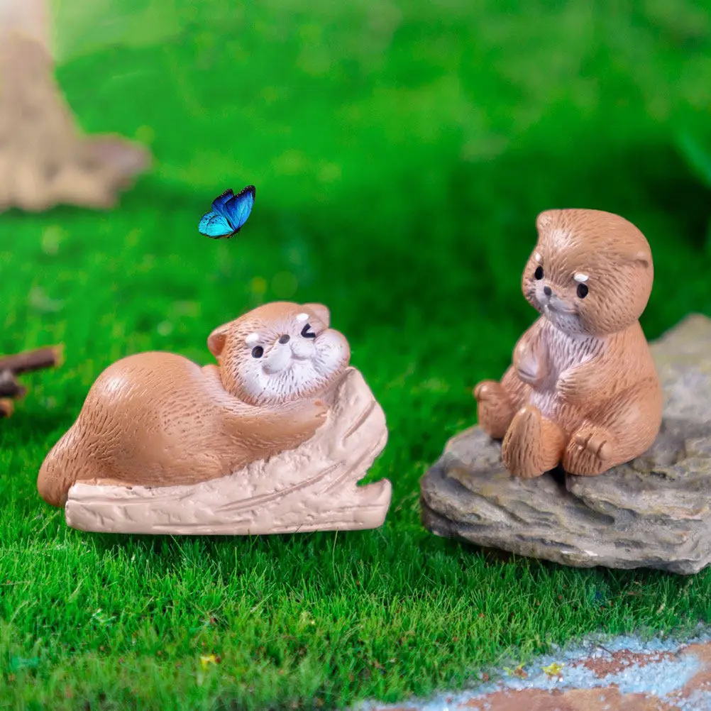 7pcs Mini Otter Resin Animal Figures for Bonsai, Fairy Garden, Terrarium & DIY Moss Decorations