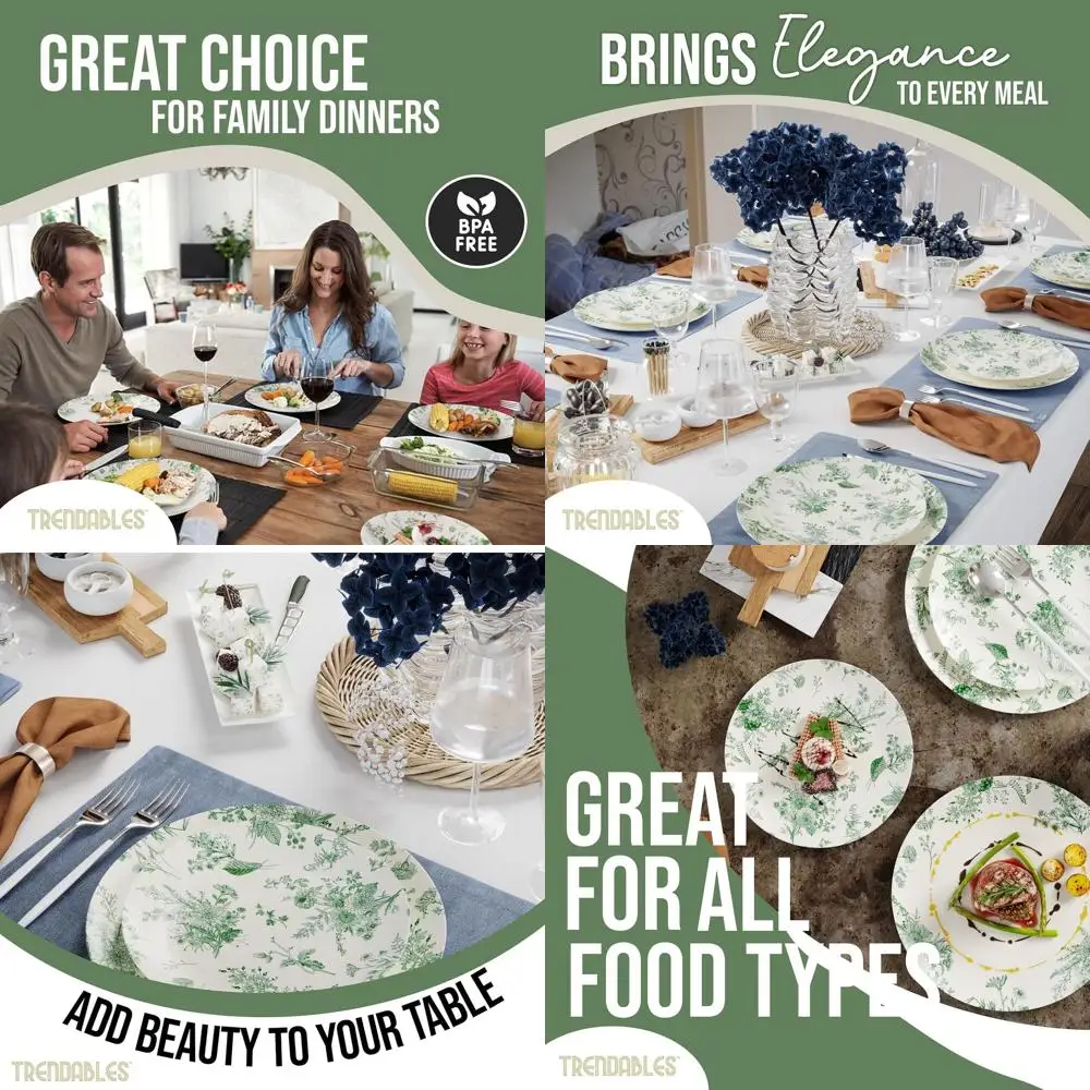 

Set of 80 Ivory & Green Disposable Plates: 40 Dessert (8) & 40 Dinner (10) for 40 Guests