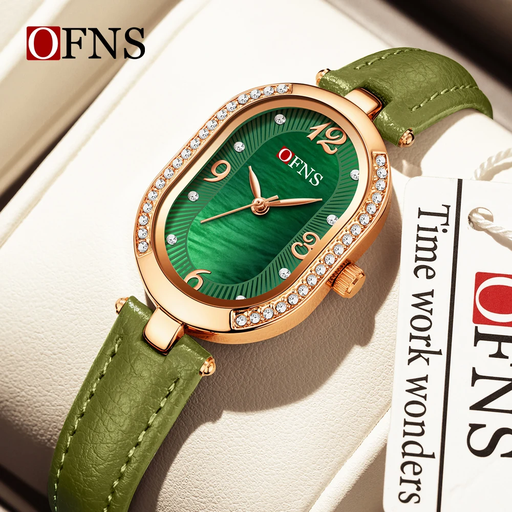 

OFNS Top Brand New 1575 Business Style Women's Quartz Watch Waterproof Luxury Compact Elliptical Mother of Pearl Plate Watch