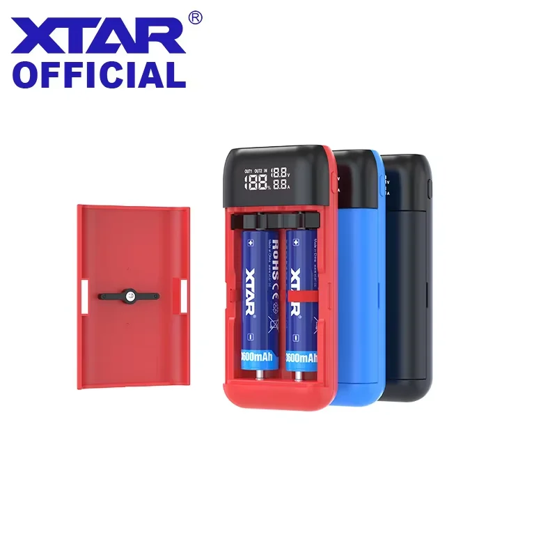 XTAR PB2SL 충전식 리튬 이온 배터리 충전기, DIY 보조배터리 휴대용 충전기, QC3.0 고속 충전기, 18650 21700 20700